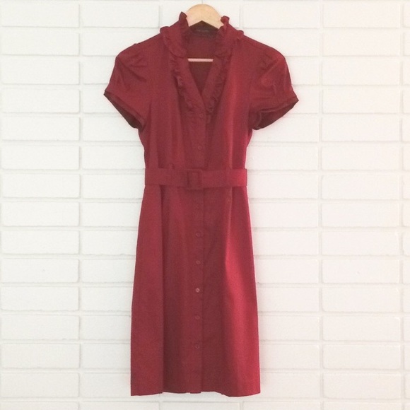 The Limited Dresses & Skirts - The Limited Red Button-Down V-Neck Dress with Belt